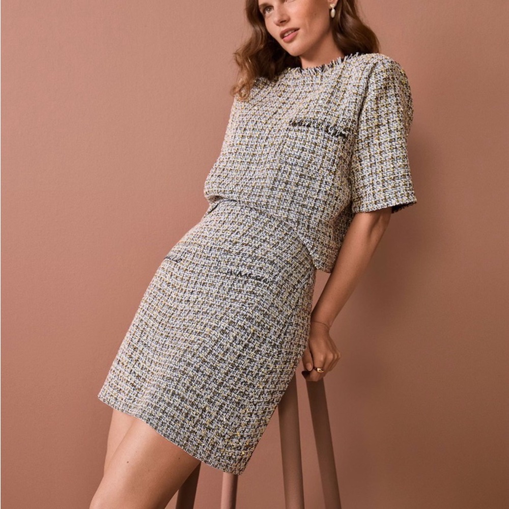 LOFT Multicolor Tweed Skirt Set in Cream, Blue & Yellow